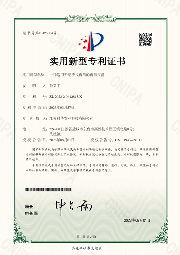 一種適用于潮汐式育苗的育苗穴盤